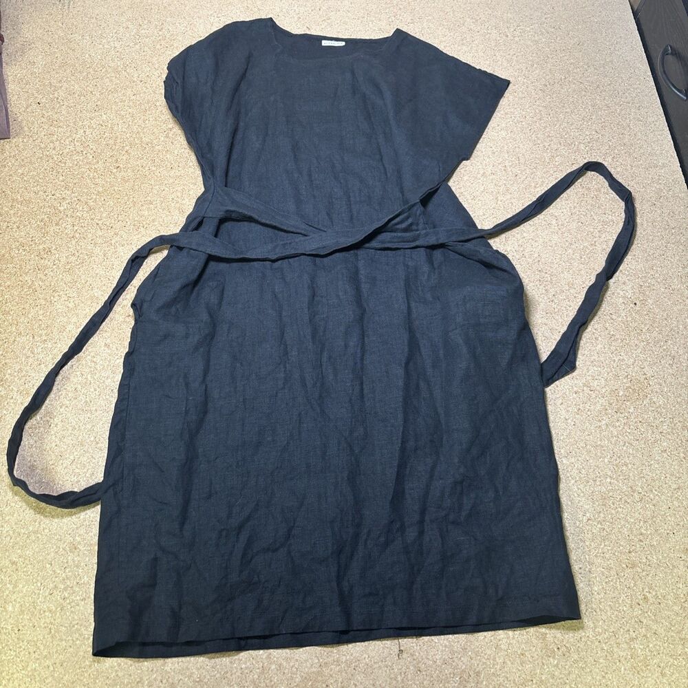 Erin Macleod 100% Linen Women’s Oversized Belted Dress OSFM Black B1
